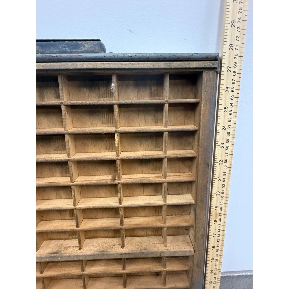 Vintage Wooden Printers Type Case Tray Standing Display Shelf Shadow Box 28x18x4